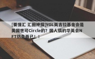 [要懂汇 汇圈神探]YGL英吉拉基金会是美国世可Circle的？国人搞的华英会NFT仿盘而已！！