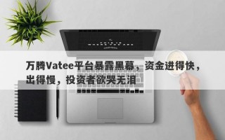 万腾Vatee平台暴露黑幕，资金进得快，出得慢，投资者欲哭无泪