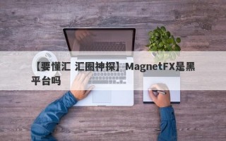 【要懂汇 汇圈神探】MagnetFX是黑平台吗
