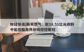 财经快讯|新天然气：拟18.51亿元收购中能控股及共创投控控制权