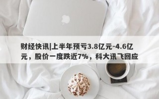 财经快讯|上半年预亏3.8亿元-4.6亿元，股价一度跌近7%，科大讯飞回应