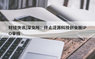 财经快讯|深交所：终止泛源科技创业板IPO审核