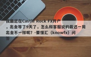 我最近在Castle Rock FX开户，出金等了9天了，怎么和客服说的最迟一周出金不一样呢？-要懂汇（knowfx）问答